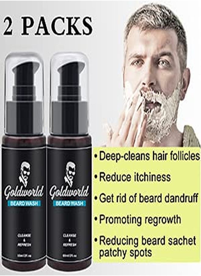 GoldWorld - Beard Growth Kit,Beard Grooming Kit W/2 Packs Beard Wash/Shampoo,Beard Growth Oil,Beard Balm,Beard Wash,Brush,Comb,Scissor,Storage Bag,E-Book,Beard Care & Trimming Kit Gifts For Men Him - Image 1