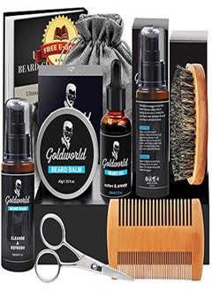 Beard Growth Kit,Beard Grooming Kit W/2 Packs Beard Wash/Shampoo,Beard Growth Oil,Beard Balm,Beard Wash,Brush,Comb,Scissor,Storage Bag,E-Book,Beard Care & Trimming Kit Gifts For Men Him