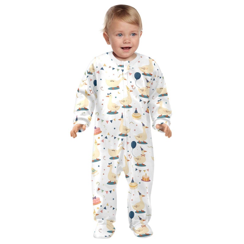 Dussdil Birthday Goose Duck Cakes Baby One-Piece Footies Newborn Rompers Pajamas Cotton Footed Pjs for Sleep Play Boys Girls 3M Multicolor - Image 3