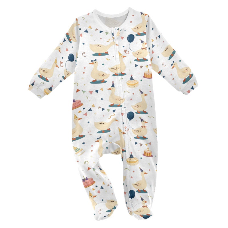 Dussdil Birthday Goose Duck Cakes Baby One-Piece Footies Newborn Rompers Pajamas Cotton Footed Pjs for Sleep Play Boys Girls 3M Multicolor - Image 1