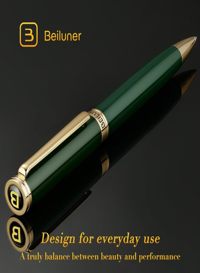 BEILUNER Luxury Gel Pen with 24K Gold Finish, Green Piano Lacquer, Luxury Grade Craftsmanship, Fancy Pen Gift Set for Men and Women, Graduation Gift, Executive, Office, Retractable, Nice Pen Set - Image 2