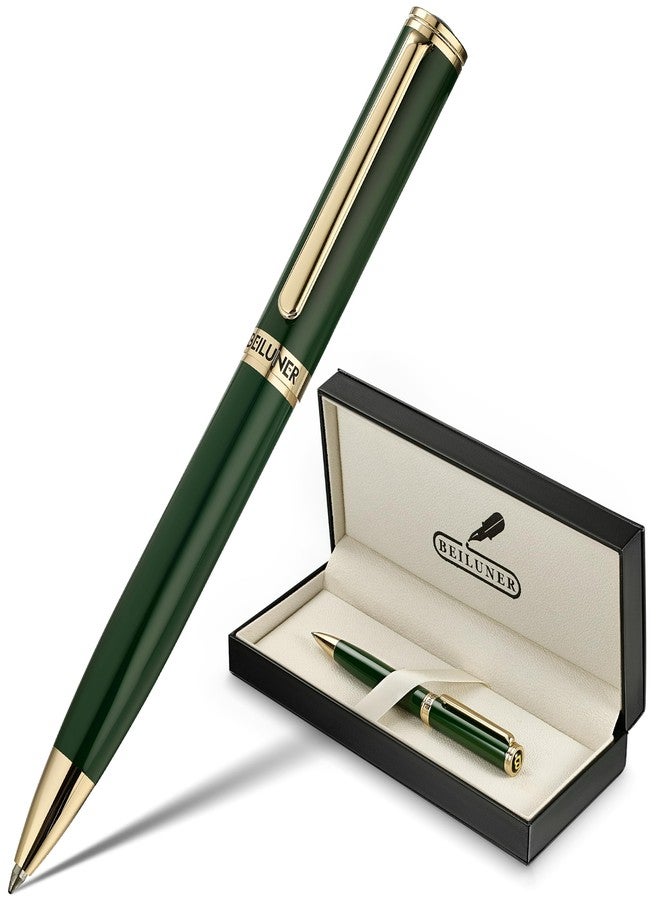 BEILUNER Luxury Gel Pen with 24K Gold Finish, Green Piano Lacquer, Luxury Grade Craftsmanship, Fancy Pen Gift Set for Men and Women, Graduation Gift, Executive, Office, Retractable, Nice Pen Set - Image 1