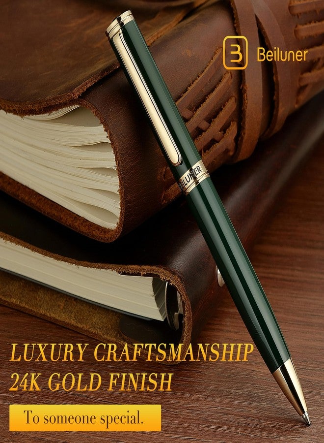 BEILUNER Luxury Gel Pen with 24K Gold Finish, Green Piano Lacquer, Luxury Grade Craftsmanship, Fancy Pen Gift Set for Men and Women, Graduation Gift, Executive, Office, Retractable, Nice Pen Set - Image 3