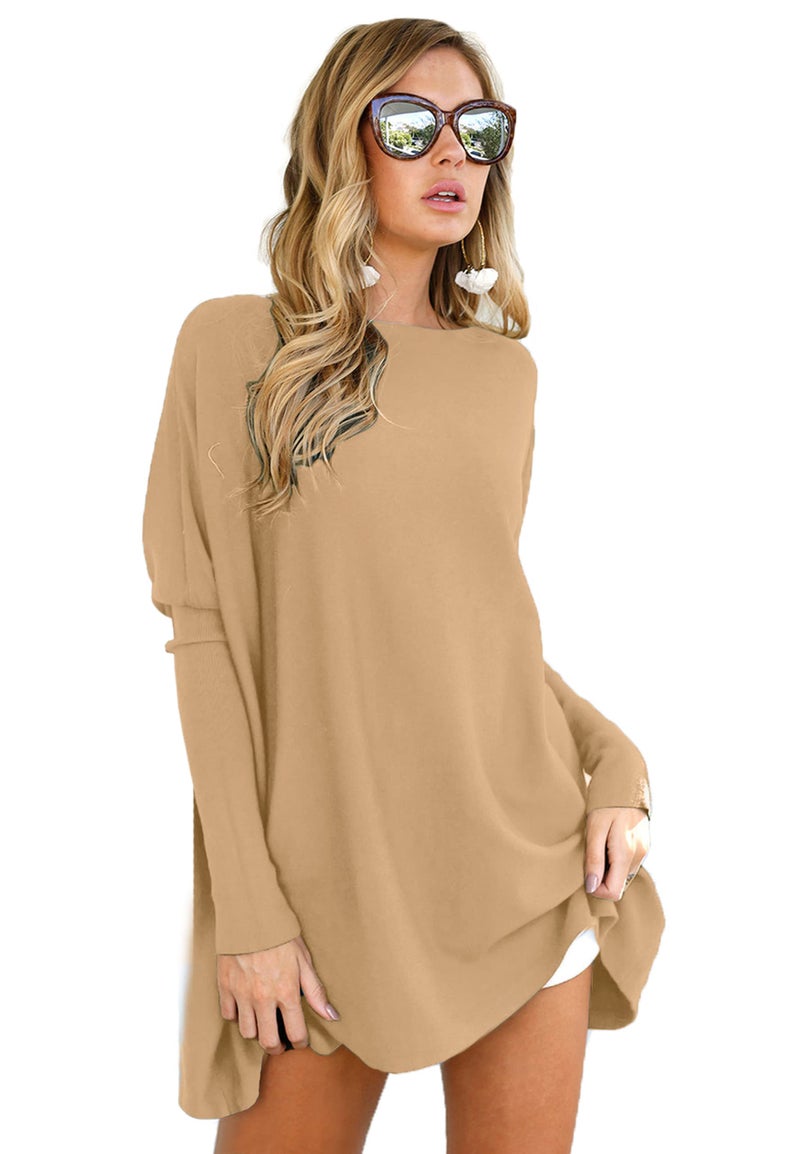 LIYOHON Oversized T Shirts for Women Tunic Tops to Wear with Leggings Long Sleeve Fall Sweaters Dressy Tops Khaki-M - Image 1