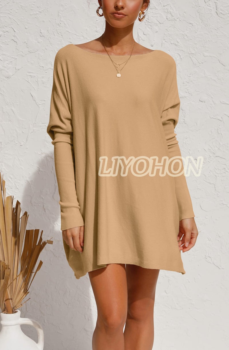 LIYOHON Oversized T Shirts for Women Tunic Tops to Wear with Leggings Long Sleeve Fall Sweaters Dressy Tops Khaki-M - Image 4