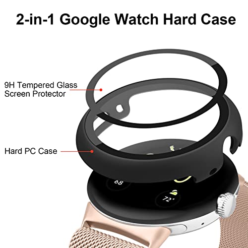 Meliya PC Watch Case Cover for Google Pixel Watch 2/ Google Pixel Watch, Screen Protector with Tempered Glass, Hard PC All Around Coverage Protective Bumpers Cover for Pixel Watch (Black) - Image 3