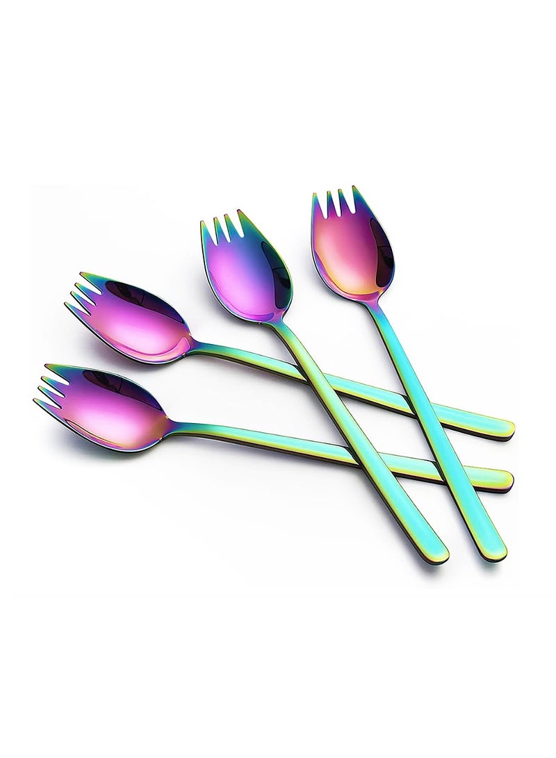 Yakumuz 4 Pack Stainless Steel Sporks Yakumuz 19cm Long Handle Dessert Spoons Ice Cream Spoons Salad Forks Flatware Set Reusable Fruit Appetizer Dessert Forks for Household Use or Camping - Image 1