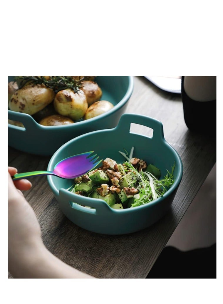 Yakumuz 4 Pack Stainless Steel Sporks Yakumuz 19cm Long Handle Dessert Spoons Ice Cream Spoons Salad Forks Flatware Set Reusable Fruit Appetizer Dessert Forks for Household Use or Camping - Image 2