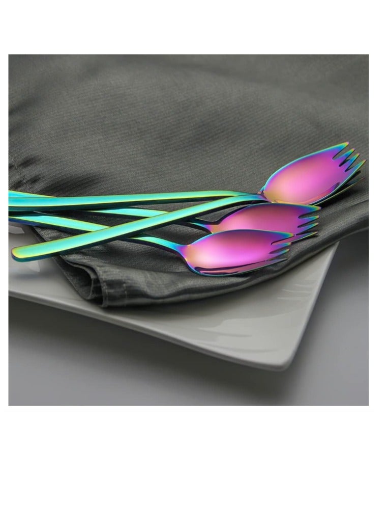 Yakumuz 4 Pack Stainless Steel Sporks Yakumuz 19cm Long Handle Dessert Spoons Ice Cream Spoons Salad Forks Flatware Set Reusable Fruit Appetizer Dessert Forks for Household Use or Camping - Image 5