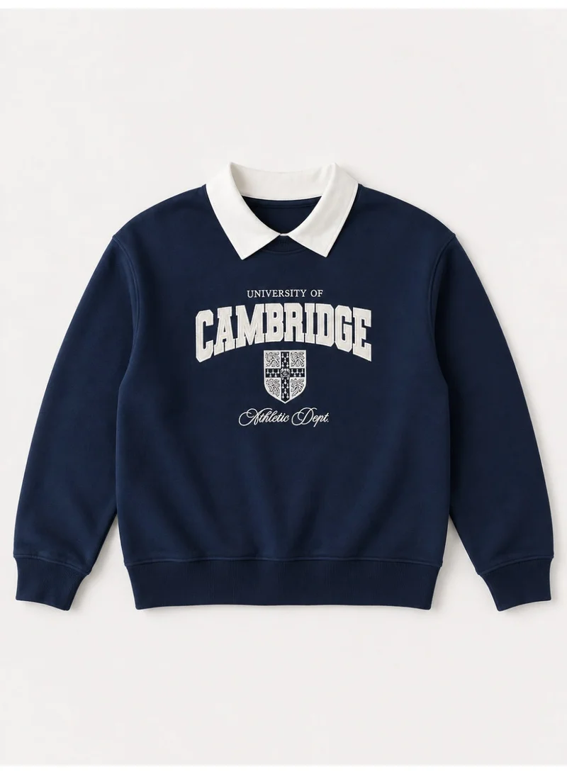 فكتور اند جين Girls Collared "Cambridge" Text Print Pullover