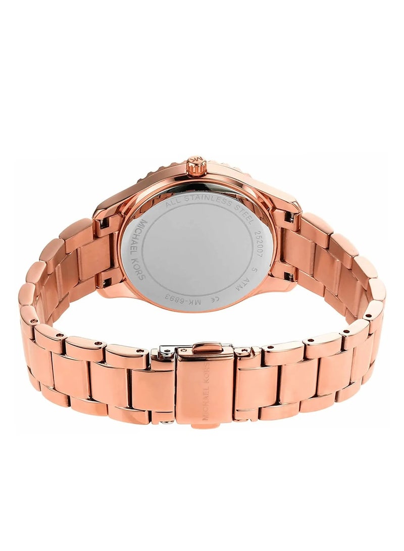 MK Layton Three Hand Red Dial Rose Gold Steel Strap Watch For Women - 6893 - Image 4
