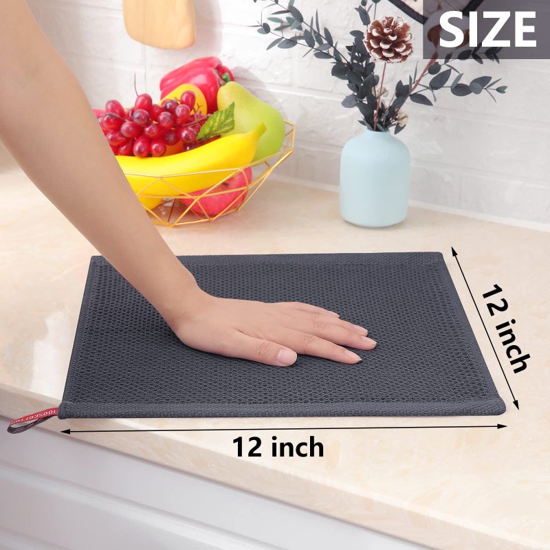 Homaxy 100% Cotton Waffle Weave Kitchen Dish Cloths  Ultra Soft Absorbent Quick Drying Dish Towels  12 x 12 Inches  12-Pack  Dark Grey - Image 5