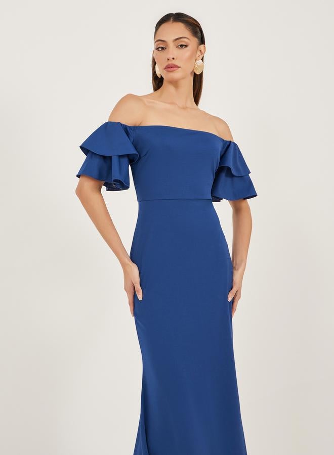 Styli Plain Off Shoulder Neck Mermaid Maxi Dress - Image 3