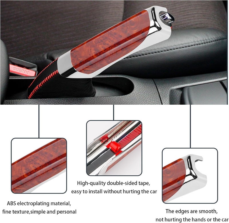 DECTEMS غطاء فرامل اليد من DECTEMS – واقي قبضة مضاد للانزلاق | غطاء فرامل ركن عالمي يناسب جميع السيارات | ملحق داخلي أنيق للسيارة (خشب) - Image 2