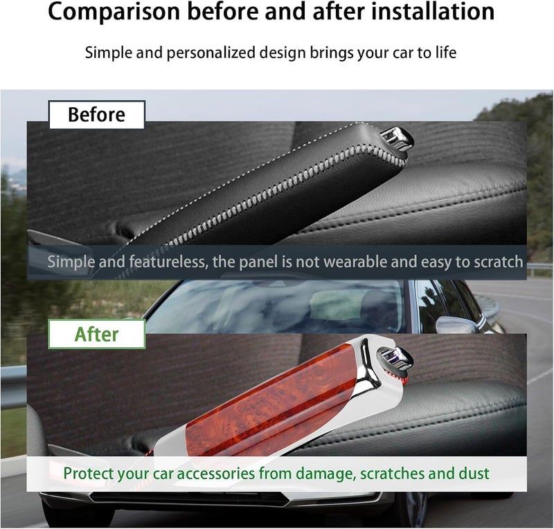 DECTEMS غطاء فرامل اليد من DECTEMS – واقي قبضة مضاد للانزلاق | غطاء فرامل ركن عالمي يناسب جميع السيارات | ملحق داخلي أنيق للسيارة (خشب) - Image 4