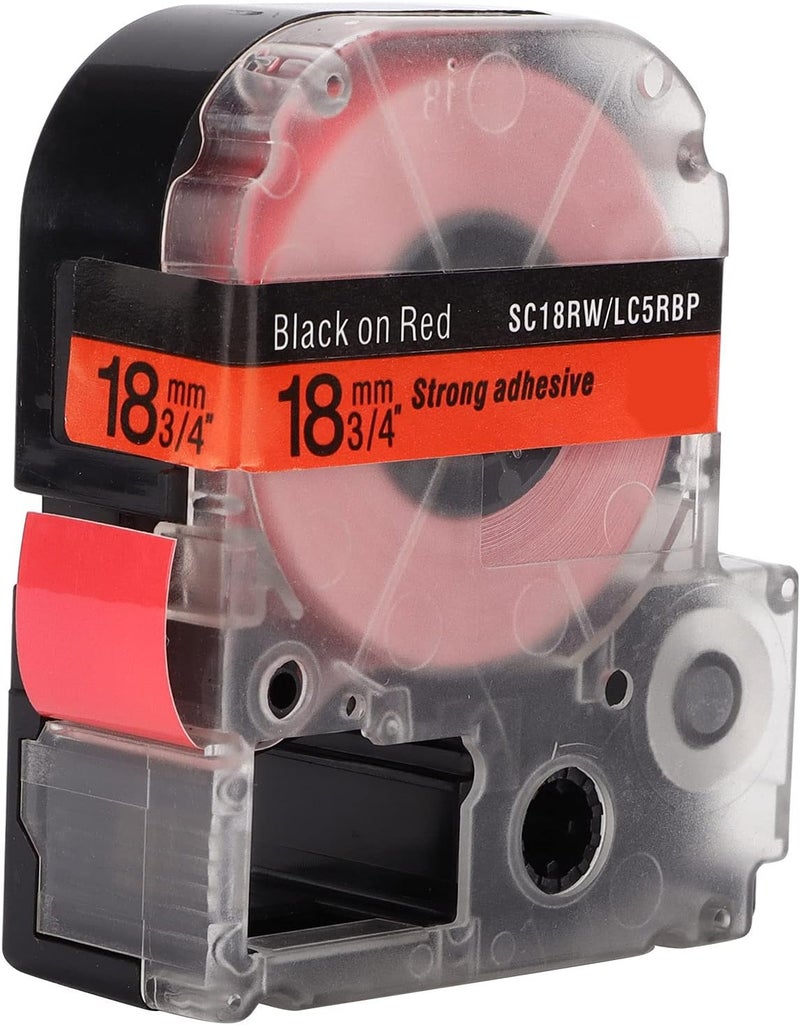 Label Tape Replacement, 18mm Width PET Memo Paper for Epson and KINGJIM Label Printers - Durable Oil and Scratch, Waterproof for Professional Use (18mm Black Text on red Background)