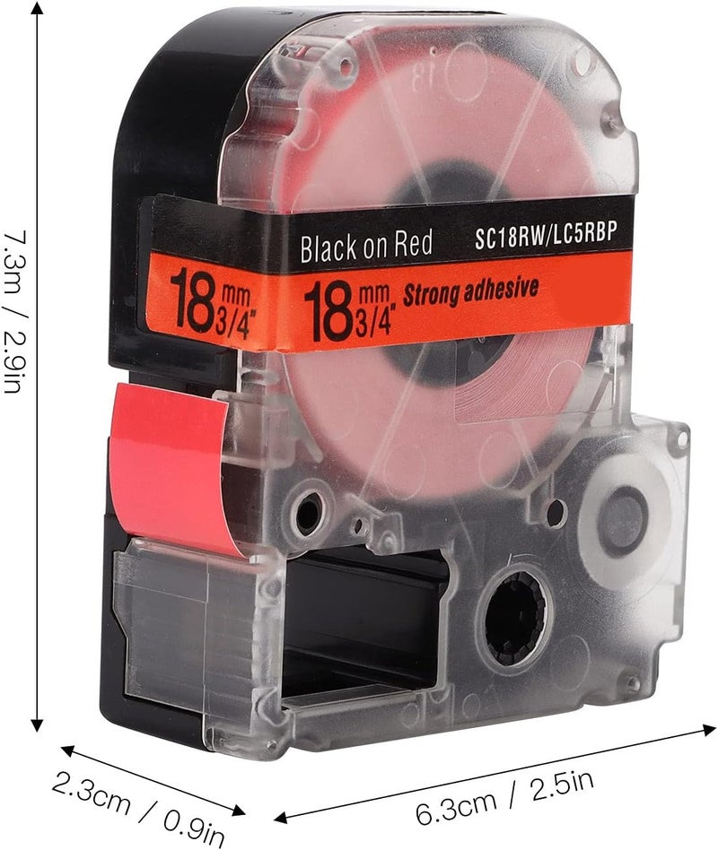Label Tape Replacement, 18mm Width PET Memo Paper for Epson and KINGJIM Label Printers - Durable Oil and Scratch, Waterproof for Professional Use (18mm Black Text on red Background)