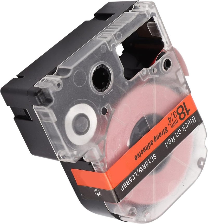 Label Tape Replacement, 18mm Width PET Memo Paper for Epson and KINGJIM Label Printers - Durable Oil and Scratch, Waterproof for Professional Use (18mm Black Text on red Background)
