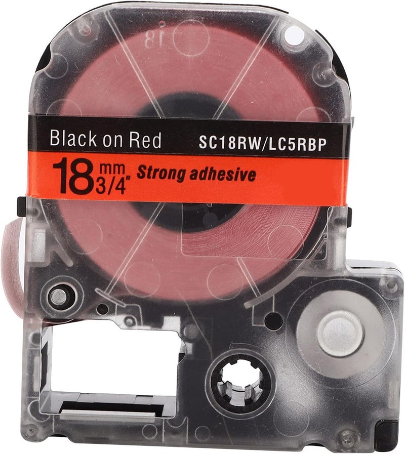 Label Tape Replacement, 18mm Width PET Memo Paper for Epson and KINGJIM Label Printers - Durable Oil and Scratch, Waterproof for Professional Use (18mm Black Text on red Background)