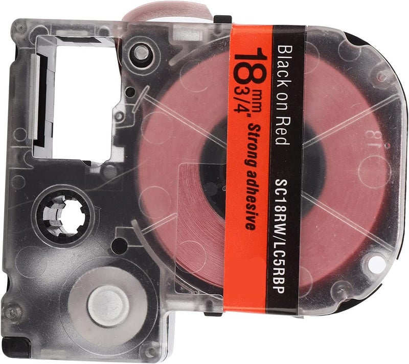 Label Tape Replacement, 18mm Width PET Memo Paper for Epson and KINGJIM Label Printers - Durable Oil and Scratch, Waterproof for Professional Use (18mm Black Text on red Background)