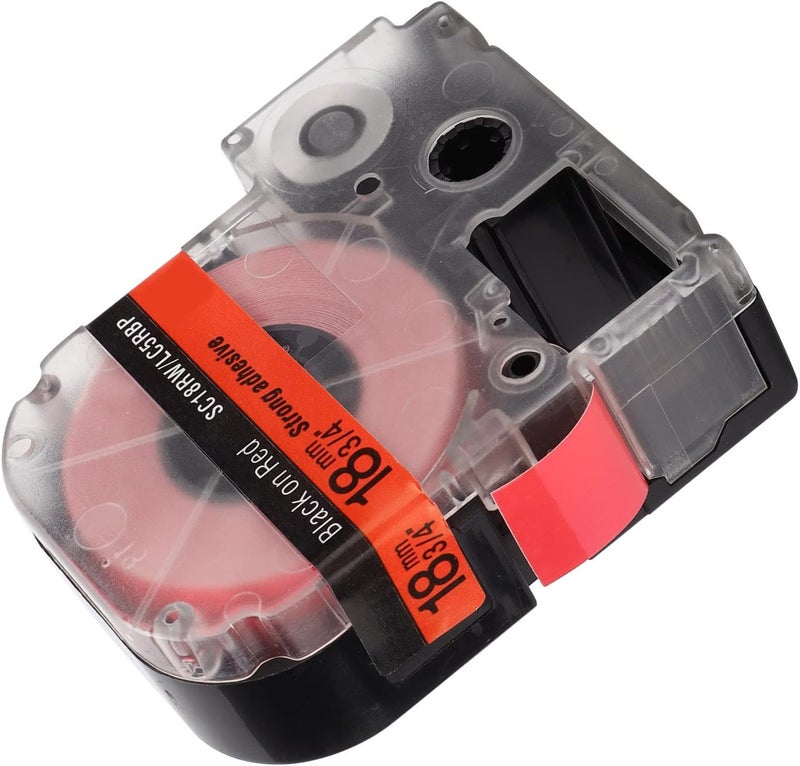 Label Tape Replacement, 18mm Width PET Memo Paper for Epson and KINGJIM Label Printers - Durable Oil and Scratch, Waterproof for Professional Use (18mm Black Text on red Background)