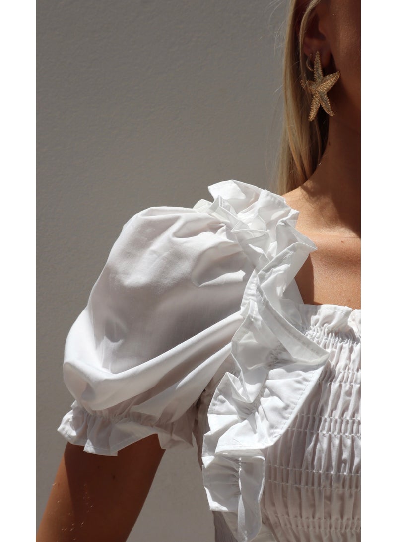 Alorabella Jasmine Ruched Ruffle Top - White  - Image 3