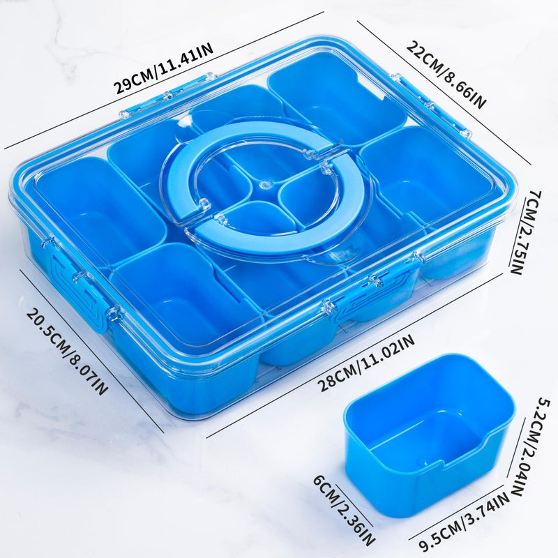 WACOI Divided Snack Serving Tray with Lid and Handle Travel Snackle Charcuterie Container Portable Storage Organizer for Candy, Fruits, Nuts, Snacks, Party, Picnic (1pack, Cerulean) - Image 2