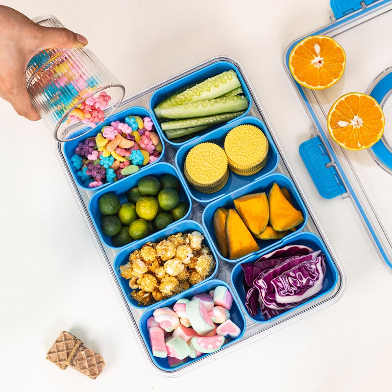 WACOI Divided Snack Serving Tray with Lid and Handle Travel Snackle Charcuterie Container Portable Storage Organizer for Candy, Fruits, Nuts, Snacks, Party, Picnic (1pack, Cerulean) - Image 5