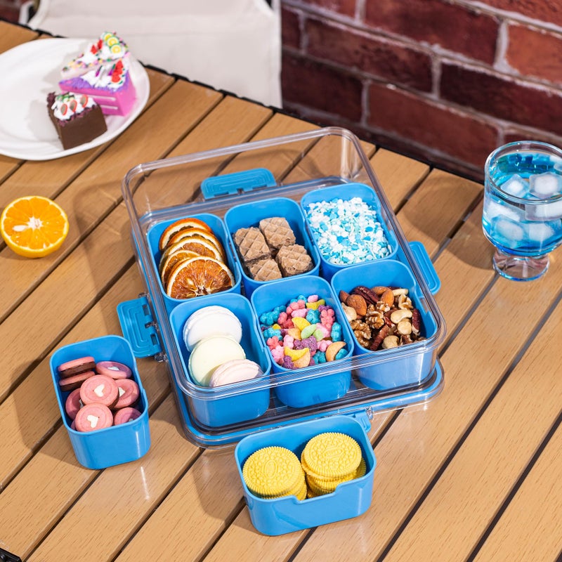 WACOI Divided Snack Serving Tray with Lid and Handle Travel Snackle Charcuterie Container Portable Storage Organizer for Candy, Fruits, Nuts, Snacks, Party, Picnic (1pack, Cerulean) - Image 3