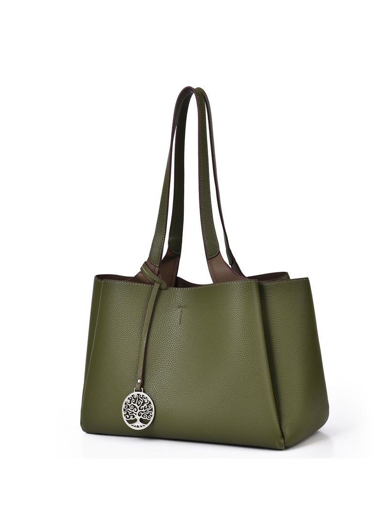 Women's Casual Large Capacity Olive Green Handbag - Image 1