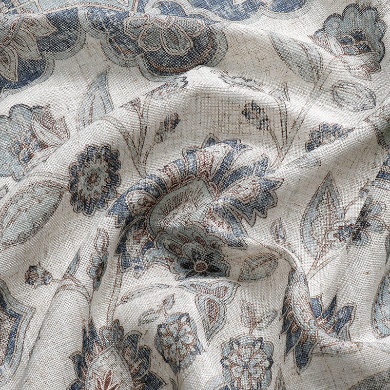 Central Park Blue Botanical Curtain Panel Linen Blended Vintage Medallion Floral Print Grommet Top Light Filtering Window Drapes 95 Inches Long for Bedroom/Living Room, Navy/Blue, 54"x95", 2 Panel - Image 5