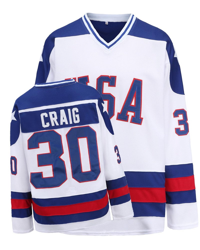 PRIMITAS Hockey Jersey of USA 1980 Olympic Team Jerseys #30 Jim Craig Stitched Letters and Numbers White S-XXXL - Image 1