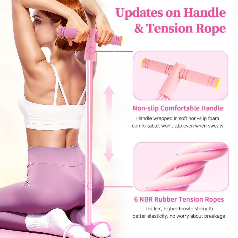 Spechance Pedal Resistance Bands with Handles, Upgrade 6-Tubes Manual Tension Training Pedal, Natural Rubber Foot Pedal Resistance Bands, Multifunction Fitness Bands for Abdomen, Waist, Arm, Leg (Pink) - Image 3
