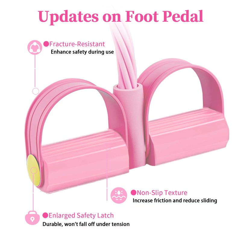 Spechance Pedal Resistance Bands with Handles, Upgrade 6-Tubes Manual Tension Training Pedal, Natural Rubber Foot Pedal Resistance Bands, Multifunction Fitness Bands for Abdomen, Waist, Arm, Leg (Pink) - Image 4