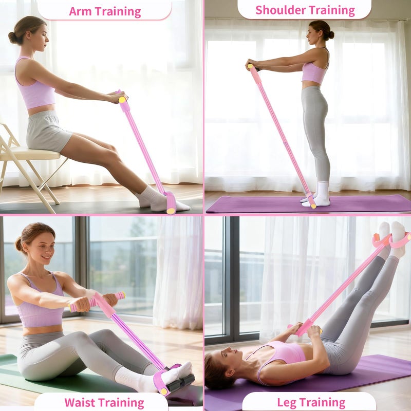 Spechance Pedal Resistance Bands with Handles, Upgrade 6-Tubes Manual Tension Training Pedal, Natural Rubber Foot Pedal Resistance Bands, Multifunction Fitness Bands for Abdomen, Waist, Arm, Leg (Pink) - Image 5