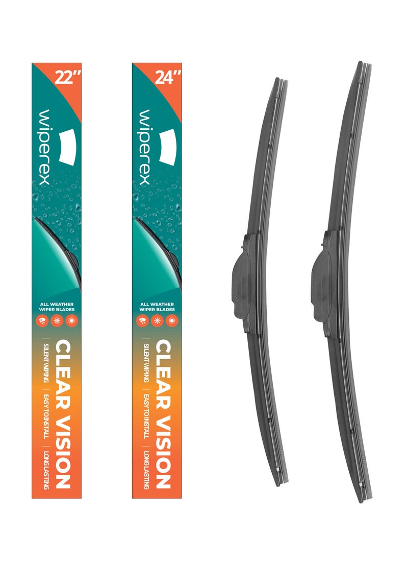 Wiperex WiperEx Wiper Blades for Volkswagen Tylcon 2019 24" + 22" All Weather, Uniform Wiping, Premium Rubber, Perfect Fit, Silent, Reduced Wind Lift, No Marks (Set of 2)  - Image 1