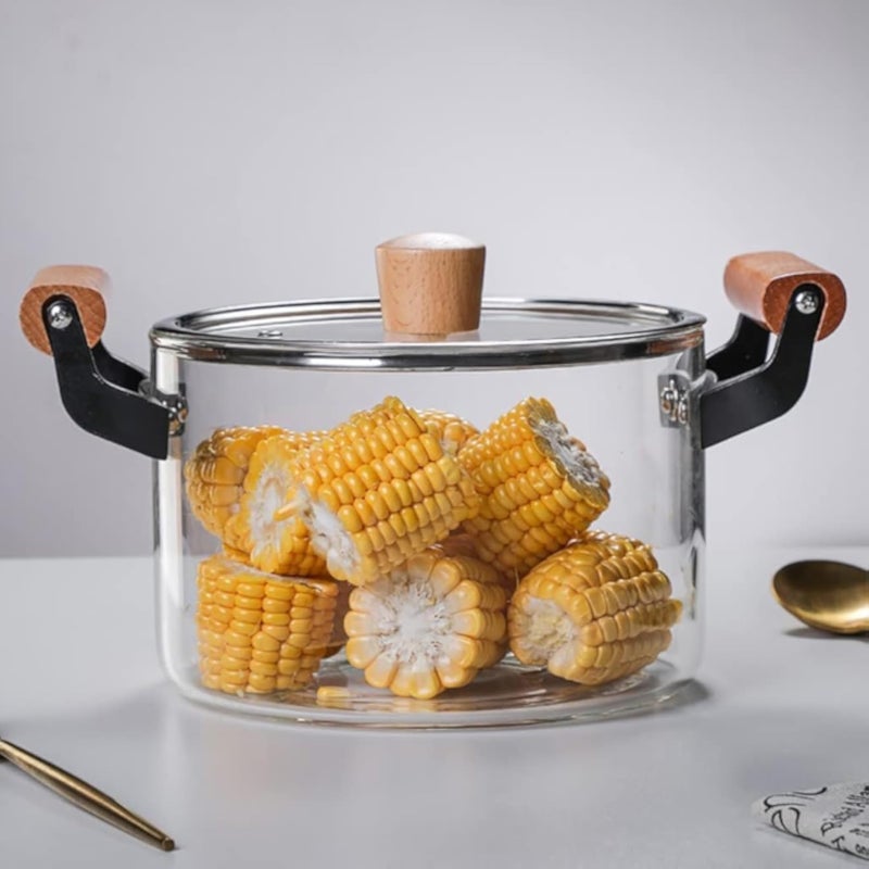 Heat-resistant Clear Glass Cooking Pot, Heated Transparent Cooking Pot, Microwave Saucepan with Lid, Clear Glass Cooking Pot for Home Kitchen Restaurant