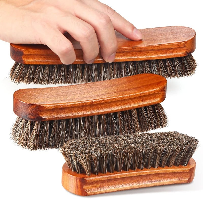 ZJoey 4 Pcs Horsehair Shine Shoes Brush Kit Polish Dauber Applicators Cleaning Leather Shoes Boots Care Brushes Suede Cleaner Brush with Microfiber Shoe Gloves(3 Pcs Shine Brush) - Image 1