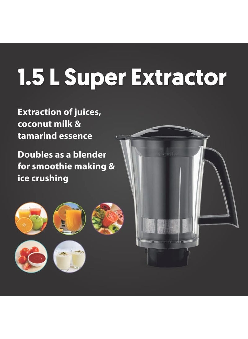 ماركة غير محددة Preethi Steel Supreme MG-208 mixer grinder, 750 watt (Silver/ Black), 4 jars - Super Extractor juicer Jar, Vega W5 motor with 5yr Warranty & Lifelong Free Service  - Image 5