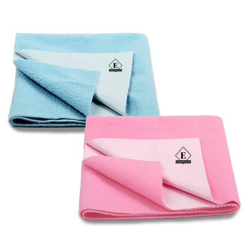 Edenwald Cotton Waterproof Quick Dry Sheet Pack Of 2 | Urine Mat For Adults | (Pink+Sky Blue_Small (50Cm X 70Cm) - Image 1