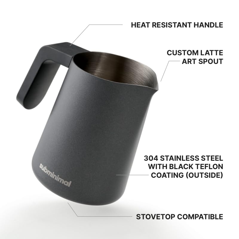 Subminimal Flowtip Milk Jug | Stovetop Milk Frothing  Foaming Pitcher For Premium Barista-Style Coffee At Home | Cappuccino & Latte Art Pouring Jug With Ergonomic Heat Resistant Handle | 450Ml  Black - Image 3