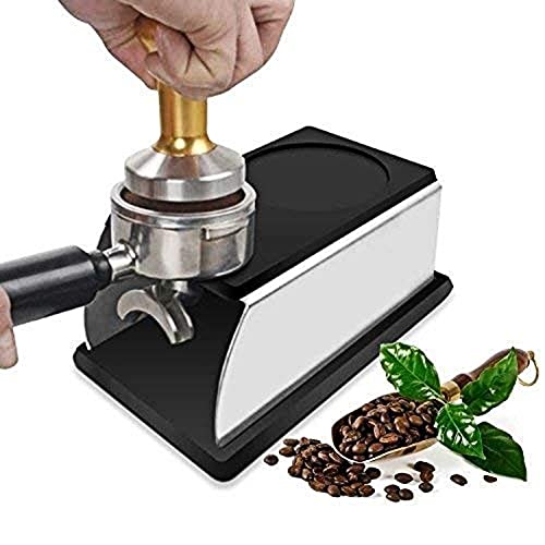 Yosoo Stainless Steel Coffee Tamper Stand, Coffee Powder Maker Rack Silicone Tamping Mat, Coffee Tampers Tool Accessory, Black - Image 1