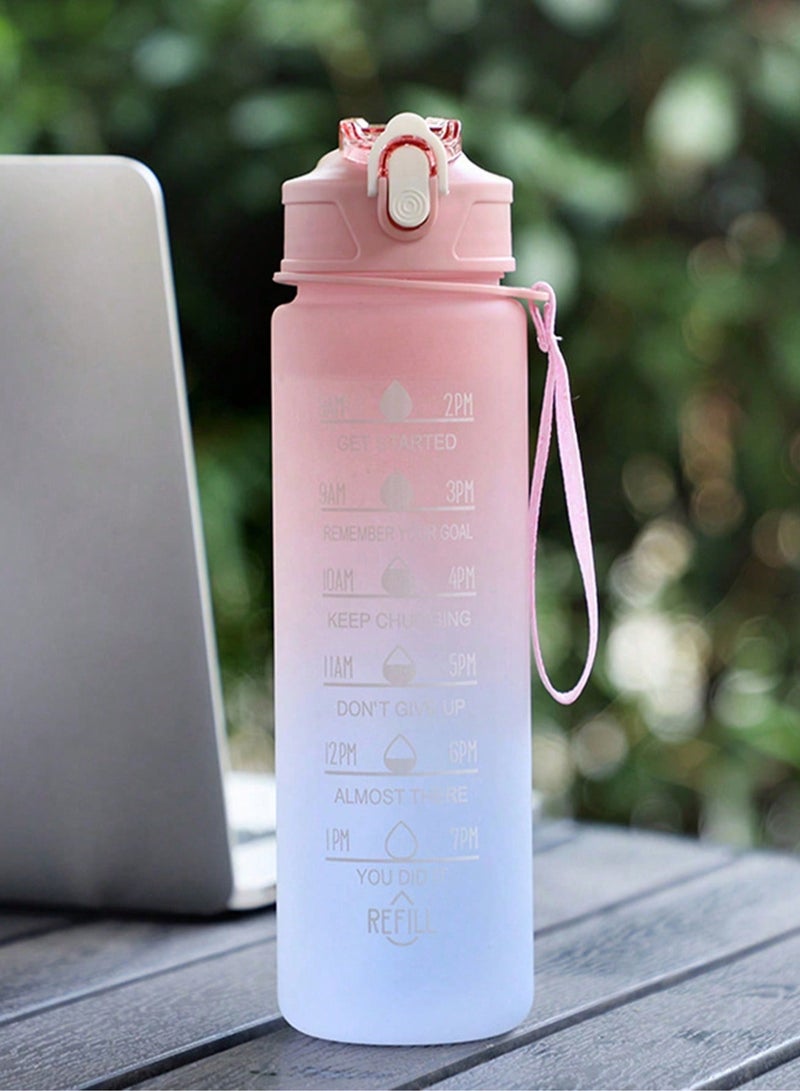 1-Piece Gradient Color Frosted Water Bottle – 800ml Leakproof Design with Straw, Flip Top  Time Marker – Portable for Sports, Fitness, Office, School, Gym, Outdoor Activities, Travel  Cycl - Image 1
