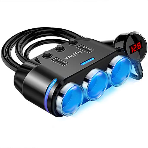 YANTU Cigarette Lighter Adapter & Splitter with 150W 3-Sockets & LED Ambient Lighting, Dual USB Fast Charging Car Outlet 12V, Car Cigarette Lighter Socket Plug Extension for Vehicles - Image 1