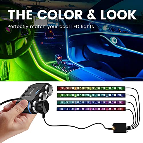 YANTU Cigarette Lighter Adapter & Splitter with 150W 3-Sockets & LED Ambient Lighting, Dual USB Fast Charging Car Outlet 12V, Car Cigarette Lighter Socket Plug Extension for Vehicles - Image 5