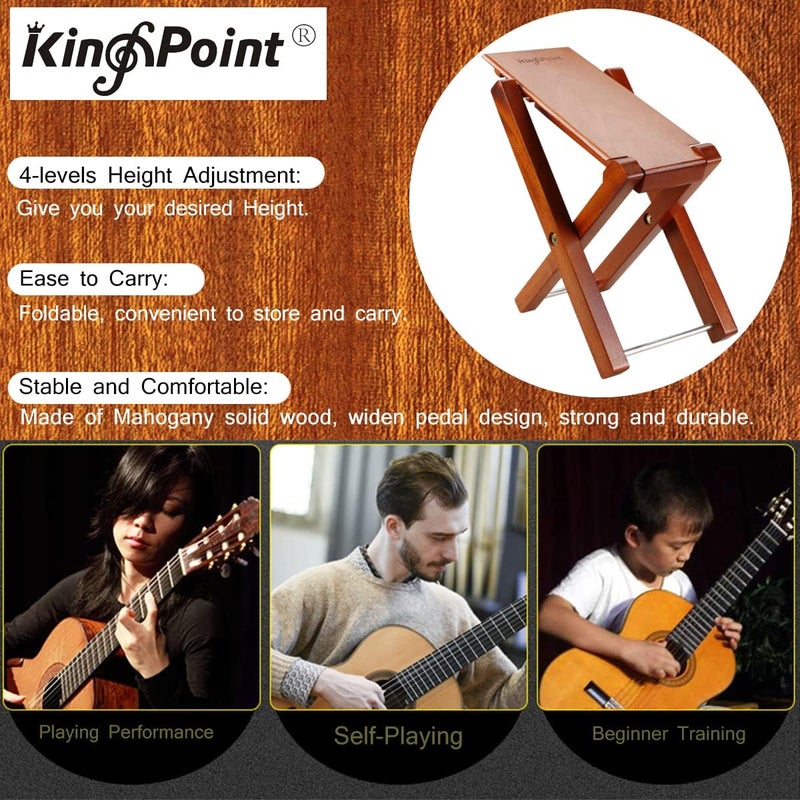 KingPoint Solid Beech Wood Guitar Footstool 4 Adjusatble Height Levels (Rose Wood) - Image 5