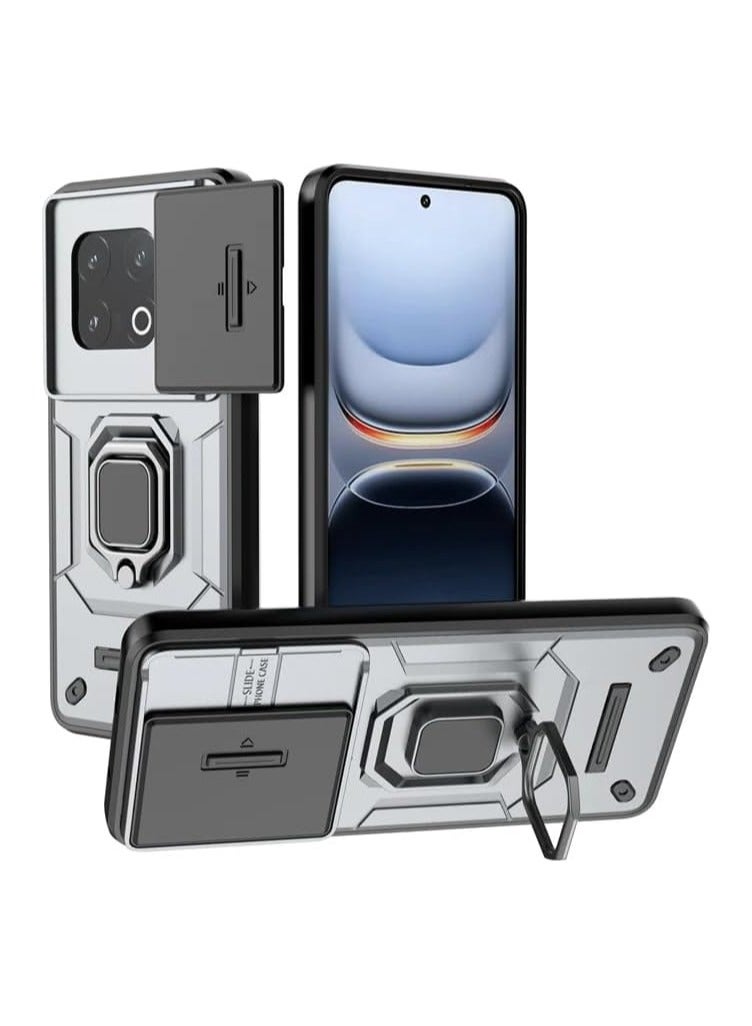 general Case Compatible Vivo iQOO 13 Case, 360° Metal Ring Magnetic Stand Case with Camera Lens Sliding Window, TPU+PC Shockproof Protective Case