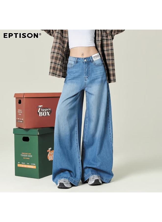 EPTISON Yipintiancheng Washed Vintage Loose Wide-leg Jeans For Women Autumn High-waist Draped Floor-length Wide-leg Pants - Image 3