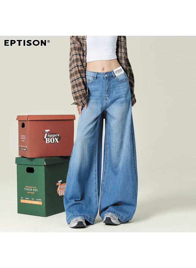 EPTISON Yipintiancheng Washed Vintage Loose Wide-leg Jeans For Women Autumn High-waist Draped Floor-length Wide-leg Pants - Image 2