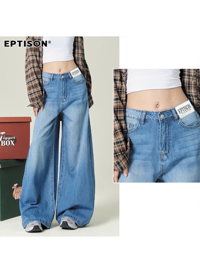 EPTISON Yipintiancheng Washed Vintage Loose Wide-leg Jeans For Women Autumn High-waist Draped Floor-length Wide-leg Pants - Image 5
